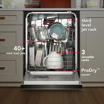 KitchenAid 24 in. Top Control Tall Tub Built-In Dishwasher with Stainless Steel Tub, Third Rack, ProWash, PrintShield Stainless, ENERGY STAR, 41-dBA