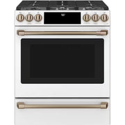 Café 30 in. 5.6 cu. ft. Smart Slide-In Gas Range in Matte Wht w/ True Conv. & - Model CGS700P4MW2