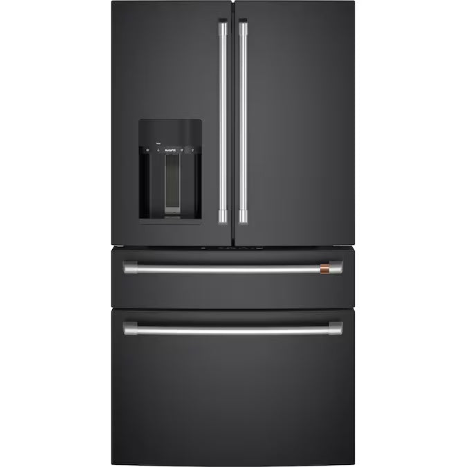 Café 27.8 cu. ft. Smart French Door Refrigerator in Matte Blk w/ Hot Water & - Model CVE28DP3ND1