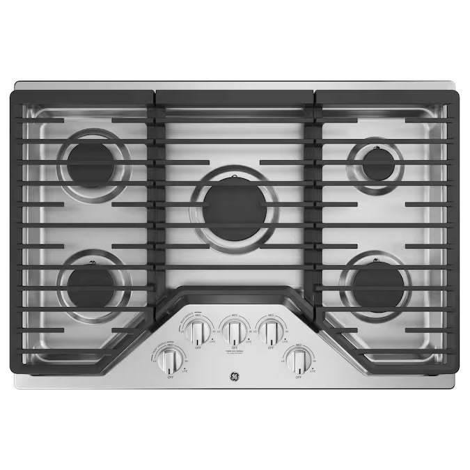 GE 30" Built-In Gas Cooktop with 5 Burners and Dishwasher Safe Grates - Model JGP5030SLSS