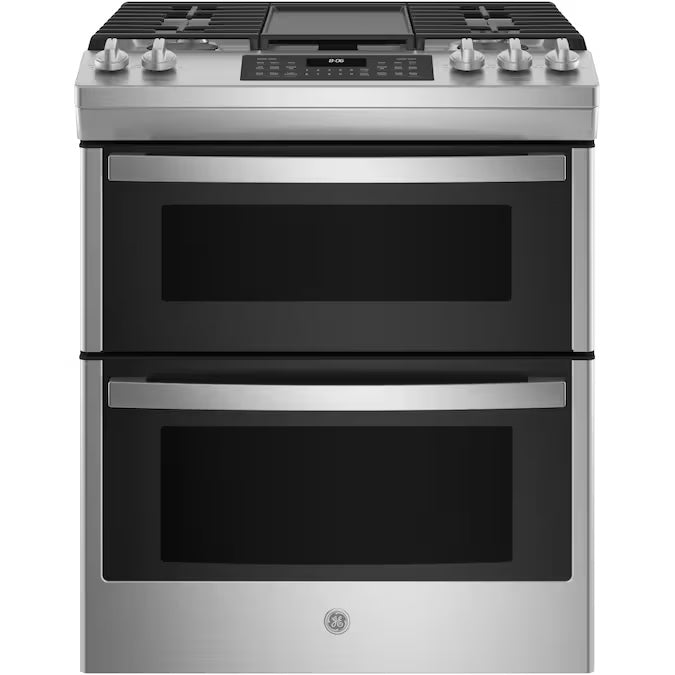 GE 30" Slide-In Front Control Gas Double Oven Range - Model JGSS86SPSS