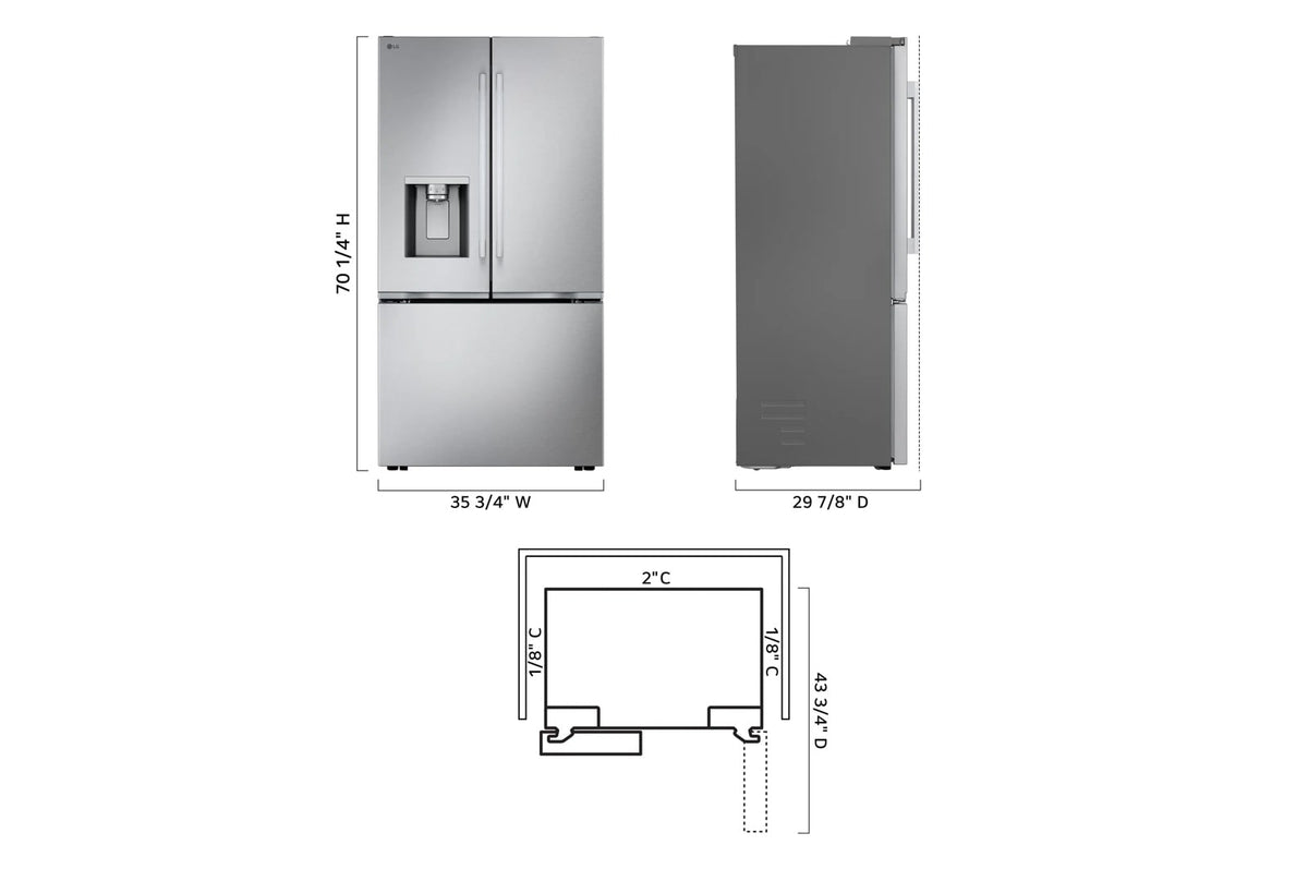 LG Counter-Depth MAX with Zero Clearance 3-Door French Door Refrigerator with Thin Door Design
