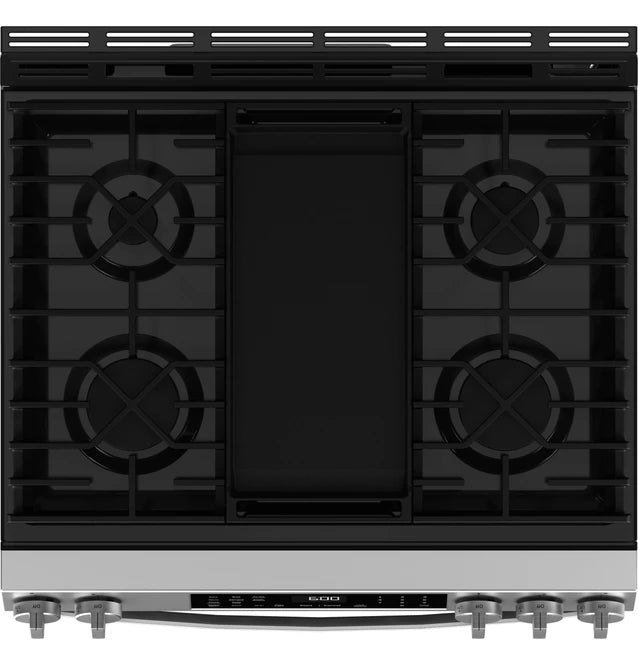 GE 30" Slide-In Front-Control Convection Gas Range with No Preheat Air Fry and EasyWash Oven Tray