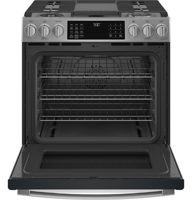 GE Profile 30 in. Smart Slide-In Front Control Gas Range with No Preheat Air Fry